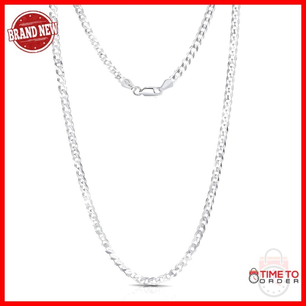 Sterling Silver Cuban Link Chain Necklace 24 Inches Unisex